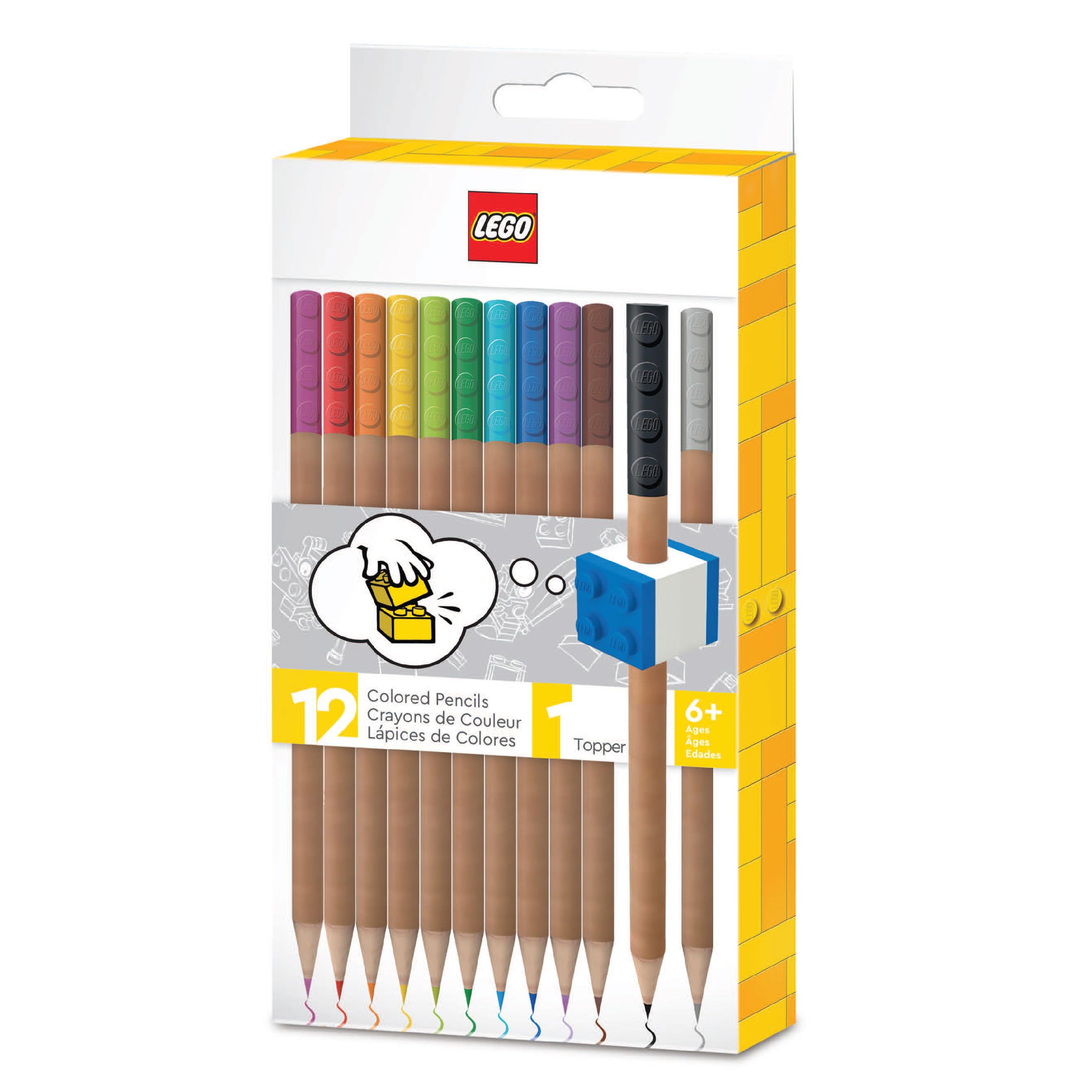 IQ LEGO 12 Pack Colored Pencils with Pencil Topper (52064), Ages 6 and up, 12 Colored Pencils