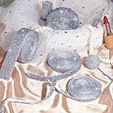 Zayejod 4 Rolls Silver Glitter Resin Rhinestone Ribbon 10mm Self-Adhesive view 8