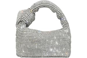 UMREN Bling Full Glitter Knotted Handbag for Women Crystal Rhinestone Hobo Dumpling Bag Diamond Evening Clutch Crossbody Bag