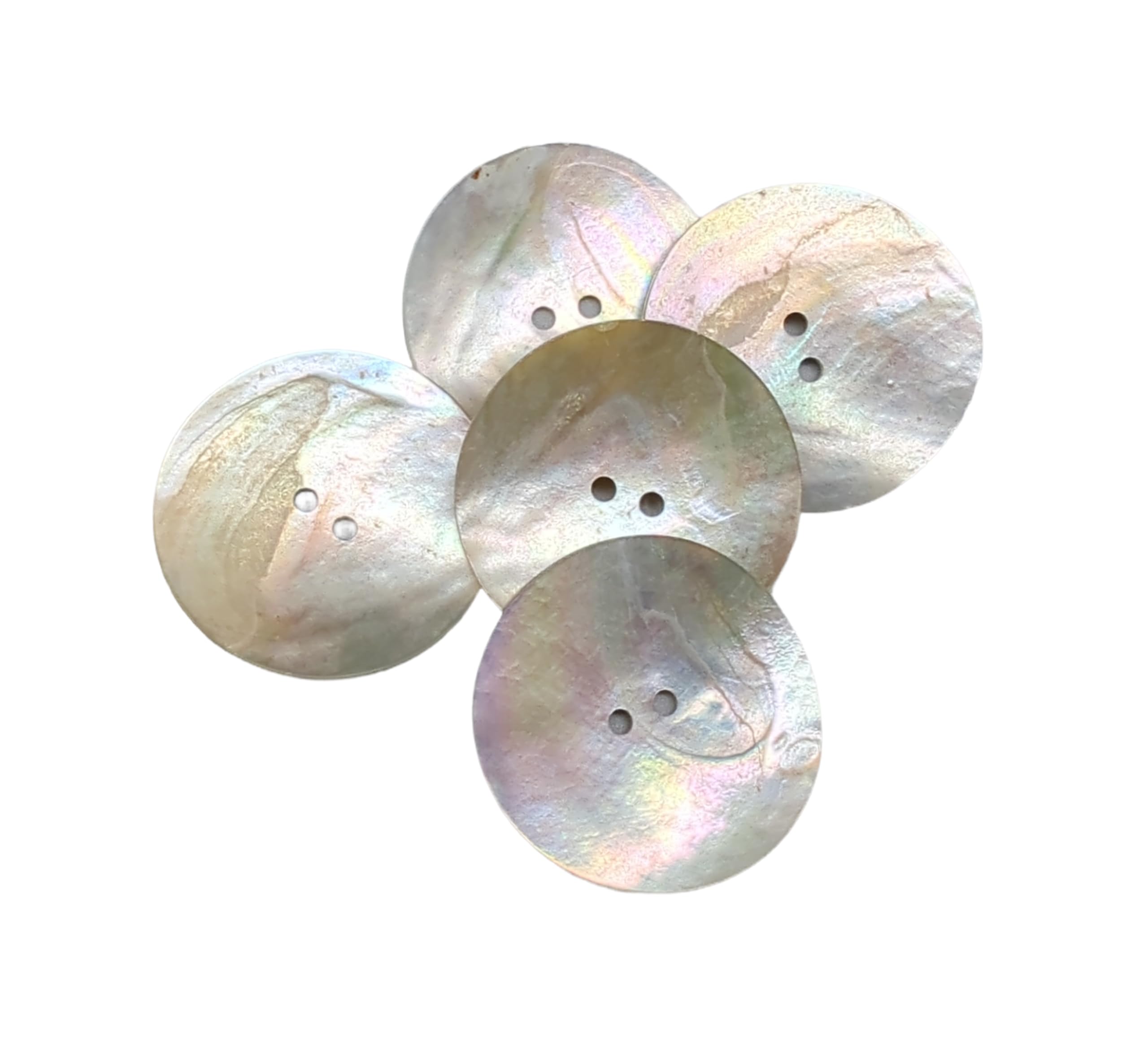 Photo 1 of Natural Nacar Pearl Shell Buttons - Nacre - Concha - AKOYA - 2 Holes Round Sewing Buttons - Iridisdent Color - Produced and Shipped from Spain (34 mm)