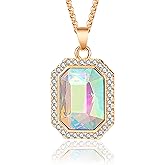 EVEVIC Austrian Crystal Halo Octagon Pendant Necklaces for Women Fashion 14K Gold Plated Dainty Necklace Hypoallergenic Jewelry