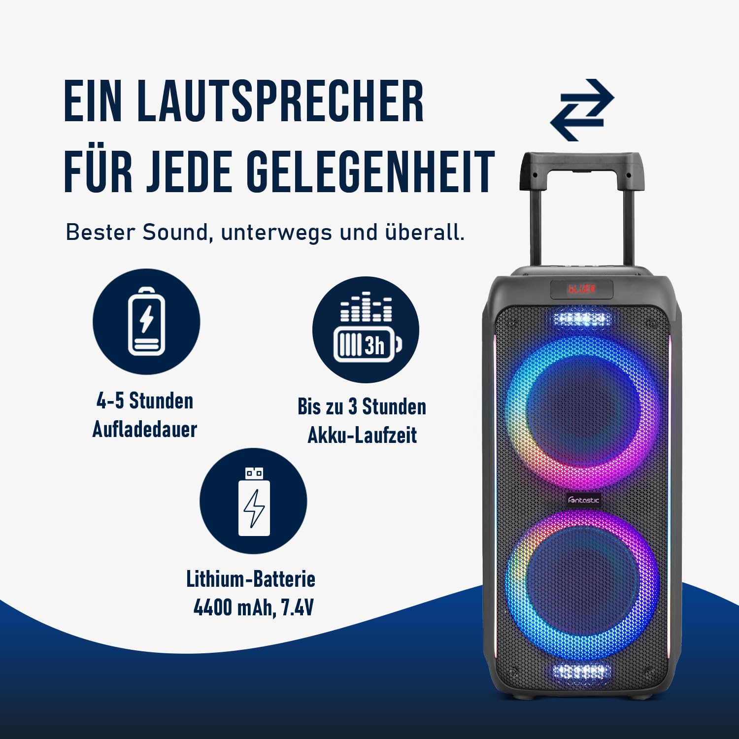 Fontastic Party-Lautsprecher Zeal - Bluetooth Lautsprecher mit USB-Wiedergabe, AUX und MicroSD - Karaoke Box mit Mikrofon und LED Leuchteffekten - tragbares Soundsystem - Schwarz (Zeal 600) 7