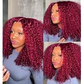 OQ HAIR 99J Burgundy Burmese Curly 9x6 Human Hair Wig 18 Inch | Glueless Wig, Pre Plucked Natural Hairline 180% Density Begin