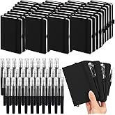 Sayglossy 25 Sets Small Notebook with Pen Bulk 5.6'' x 3.7'' Mini Notebooks and Pens Leather Pocket Journals A6 Ruled Notebooks for Business Work Travel Memos School Office Supplies(Black)