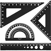 Honagu Triangular Ruler Set, 4 Pieces Aluminum Alloy Ruler, Metal Drafting Ruler, Geometric Protractor for Students, Draftsmen, Engineers, School Office Supplies (Black)