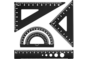 Honagu Triangular Ruler Set, 4 Pieces Aluminum Alloy Ruler, Metal Drafting Ruler, Geometric Protractor for Student,Draftsman, Engineers, School Office Supplies(Black)