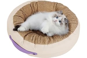 JELLYDOG TOY Dog Bed for Small Dogs, 21" Anti-Anxiety Calming Dog Bed with Handle, Warming Cozy Soft Round Dog Bed, Plush Washable Cat Cushion Dog Bed, Beige