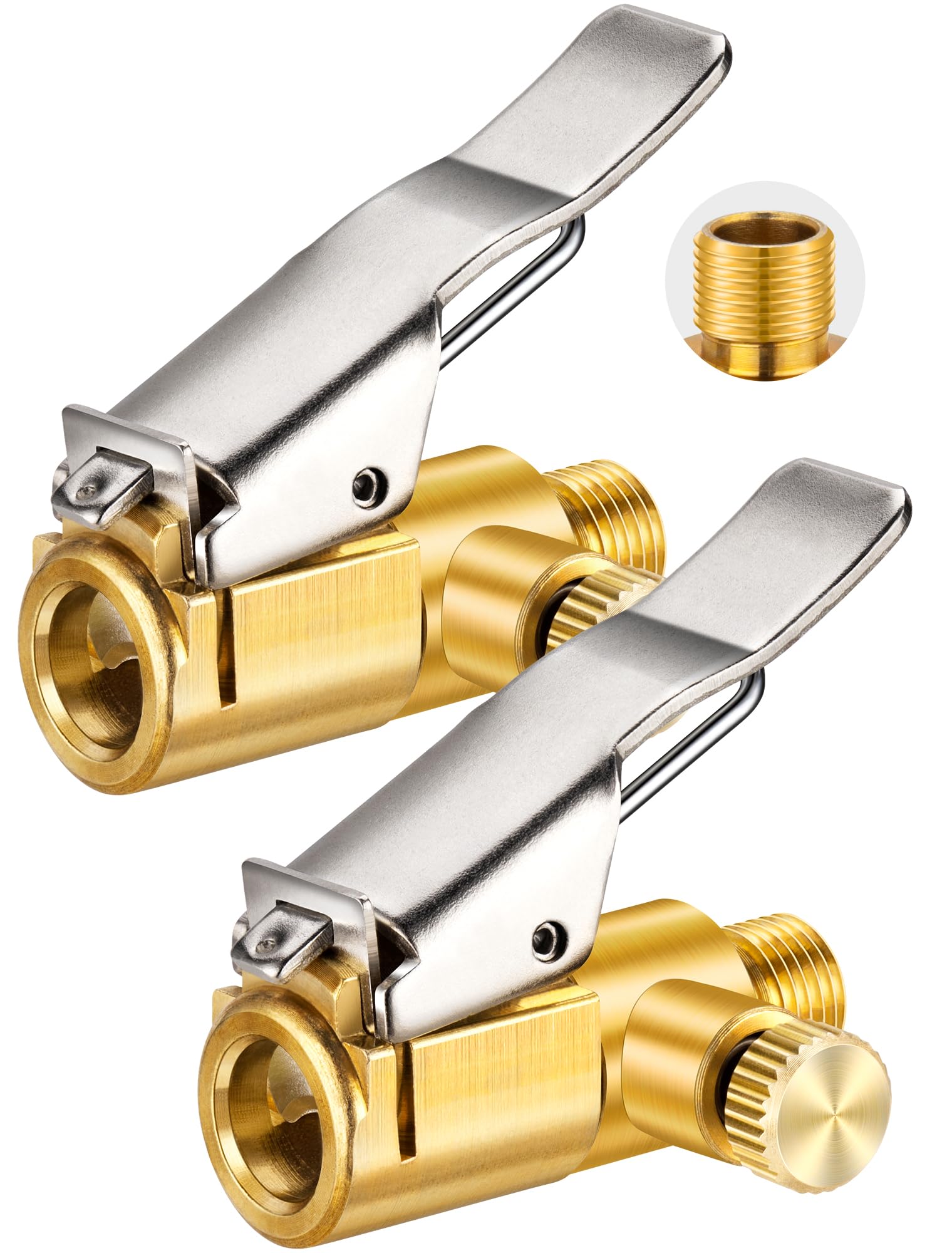 Photo 1 of 1-Pack Locking Tire Air Chuck, Brass Tire Inflator Hose Adapter w/Clip Adapter & Release Button for Lock On, No Leakage Air Compressor Pump Clip On Tire Chuck Nozzle Adapter Connect Accessories Tool