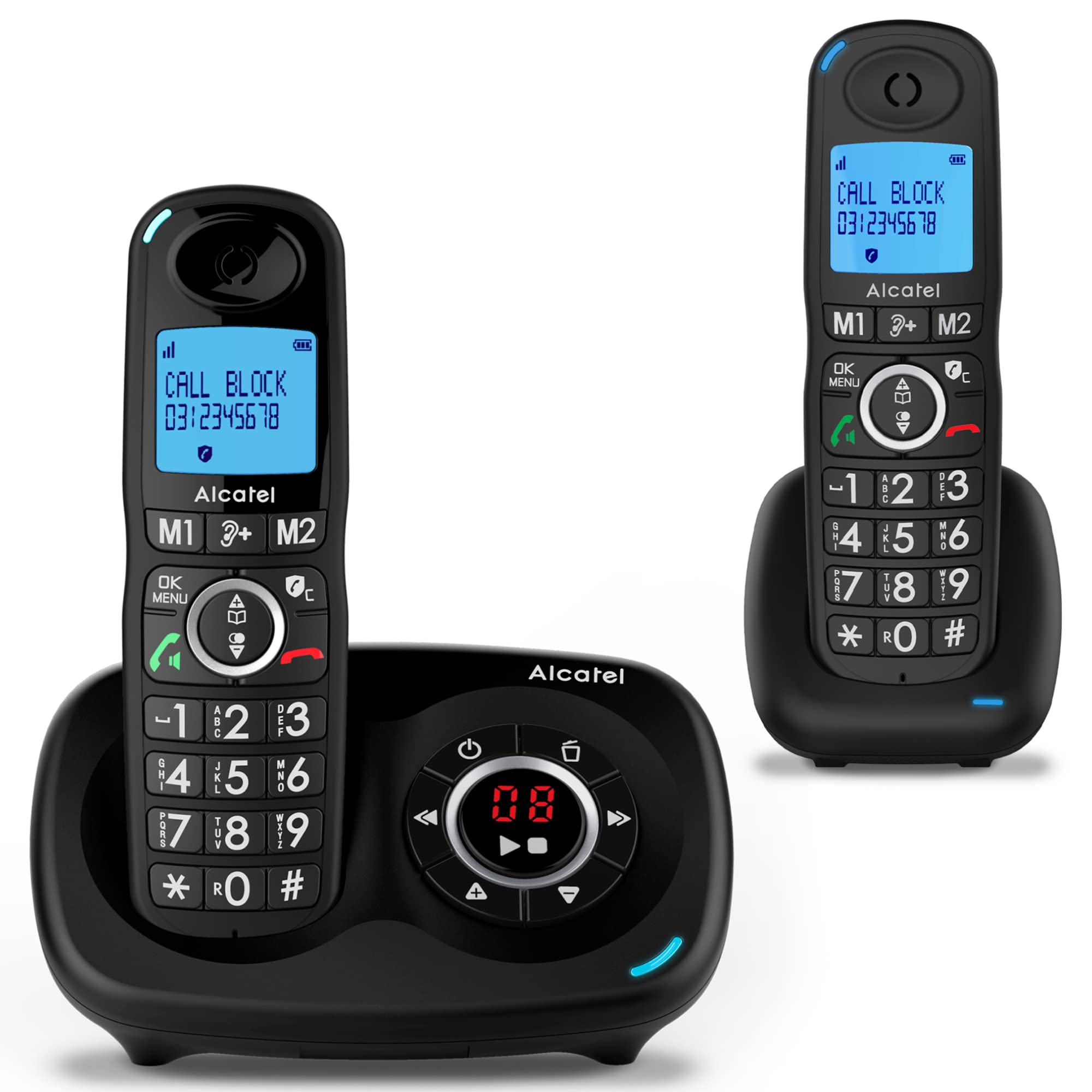 ALCATEL XL595 B Voice Duo - Senior Cordless Phone With Answering Machine - Large Backlit Display - Handsfree - Call Barring - Audio Boost - 14 Min Answering Machine - 2 Handsets - Black