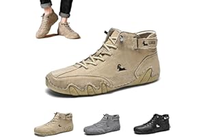 Braised Pork Italian Handmade Suede High Boots,Men's Soft Leather Casual Sneakers Non-Slip Breathable High Boots (US-11,Khaki)