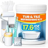 HORHIZA Tile Paint 17.6oz, Tub and Tile Refinishing Kit | Bathtub paint with Tools and Hardener,Water Based &amp; Low Odor,Easy to Use for Bathroom Kitchen,Semi-Gloss White,25-30sq.ft