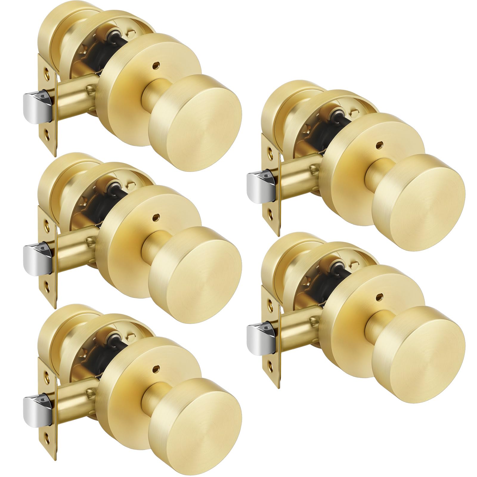 Photo 1 of goldenwarm Gold Door Knobs Interior, Zinc Alloy Round Ball Brushed Gold Privacy Door Knobs for Bedroom, Bathroom,Heavy Duty Interior Doorknobs Bulk - Modern & Stylish(5 Pack)