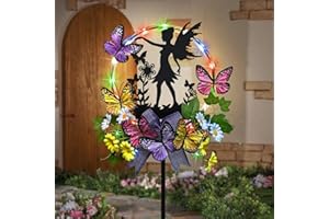 Hokfirm Solar Fairy Garden Decor, Silhouette Fairy with Butterflies Garden Stake,Waterproof for Outside,Walkway,Yard,Lawn,Patio