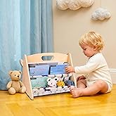 AZSKY Montessori Baby Bookshelf, White Book Display Shelf for Classroom Children Room Desktop, Small Book Rack Kids Nursery Book Shelf, Toddler Wood & Fabric Book Holder Floor(Christmas Tree Pattern)