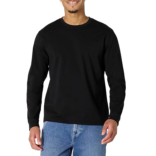 Amazon Essentials Men's Heavyweight Relaxed Fit Long Sleeve T-Shirt, Black, X-Large
