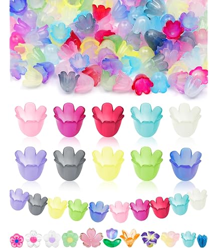 250Pcs Acrylic Flower Bead Caps - 10mm Lily Shape - 10 Colors - For Jewelry Making & DIY Crafts - View #9