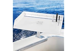 POWLAB Marine Boat Cutting Board with Rod Holder, 20" Bait Table/Fillet Station, Knife Slot, Plier Storage, Fish Scale, UV Stabilized PP