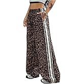 GORGLITTER Women's Baggy Leopard Cheetah Print Pants Wide Leg Y2k Travel Cool Striped Sweatpants Trousers Pants