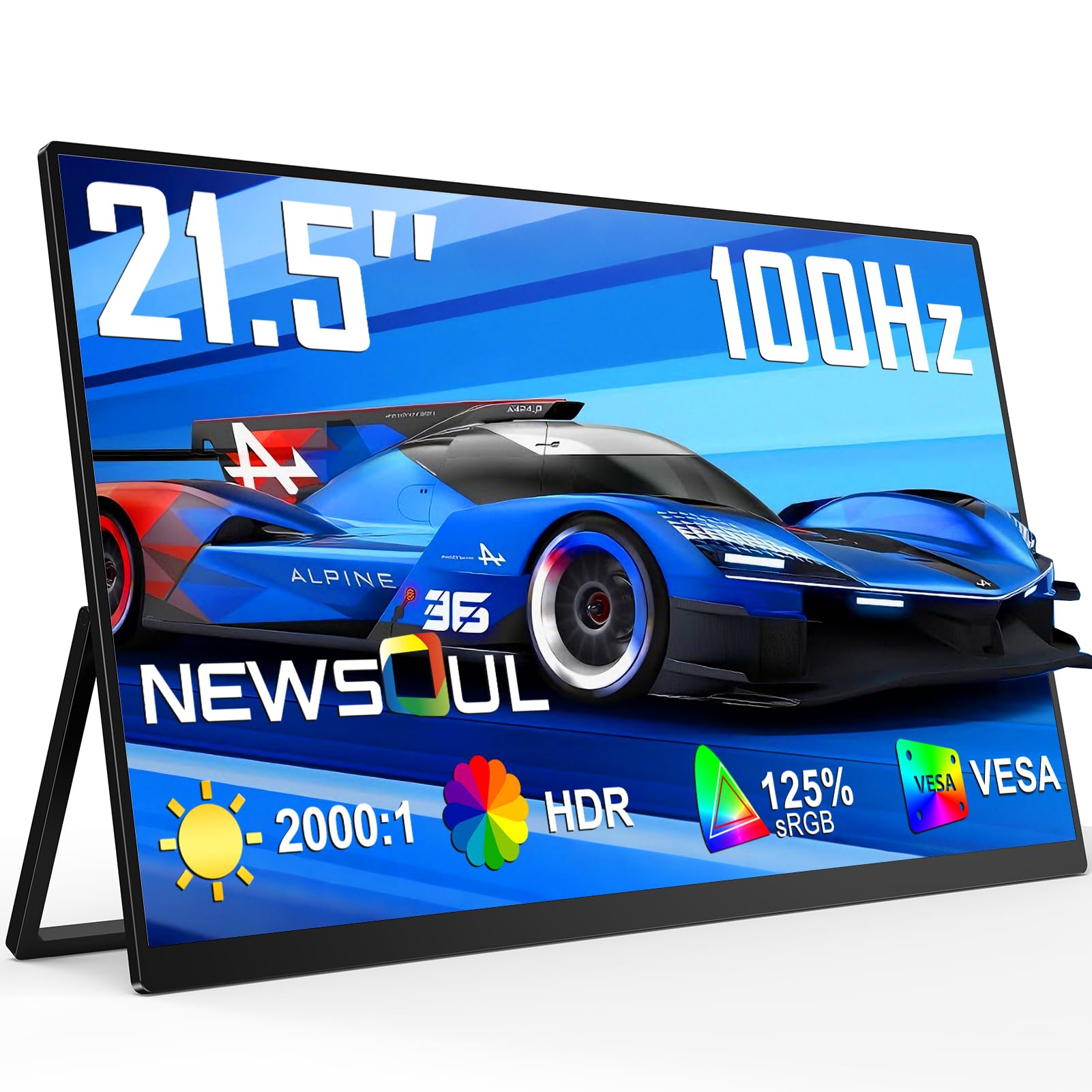 21.5'' Large Portable Monitor for Laptop 100Hz Ultra-Fast IPS Gaming Monitor, QLED 125%sRGB | 2000:1 Contrast | Built-in Stand, Speaker and VESA, USB-C HDMI Second Screen Efficient Work Gaming Image