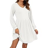 AUSELILY Womens Fall Dress 2025 Long Sleeve V Neck Short Dress Lightweight Casual Knit Sweater Dresses with Pockets