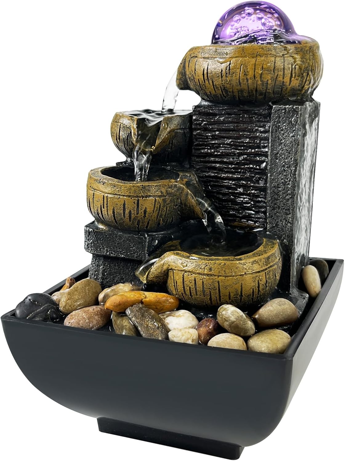 Indoor Fountains & Accessories - JOYENERGY Indoor Relaxation Tabletop Fountain Waterfall Function, Indoor Zen Meditation Desktop Fountain Rocks Decorated with Colored Lights and Rolling Ball for Home Office Decoration (Gold)