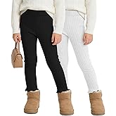 LessonZoo 2 Pack Girl's Ribbed Knit Leggings Cotton Blend Tights Ruffle Bottoms Trousers Fall Winter Clothes 12M-9Y