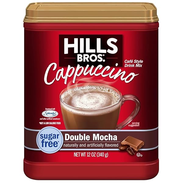 HILLS BROS. INSTANT CAPPUCCINO MIX, SUGAR FREE DOUBLE MOCHA (12 OZ, PACK OF 1) – CONVENIENT AND VERSATILE, INSTANT HOT OR ICED COFFEE, FROTHY & RICH CHOCOLATE FLAVOR – JUST ADD WATER