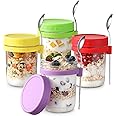 LANDNEOO 4 Pack Overnight Oats Containers with Lids and Spoons, 16 oz Glass Mason Overnight Oats Jars, Large Capacity Airtight Jars for Milk, Cereal, Fruit
