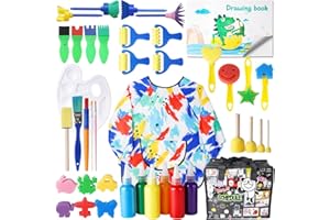 IELEK Toddlerz Painting Set Washable Paint Smock Brushes for Kidz Non Toxic Tempera Finger Paints, Brushes, Paint Paper, Sponge, Palette, Smock Supplies for Toddlerz Early Learning Drawing Gifts
