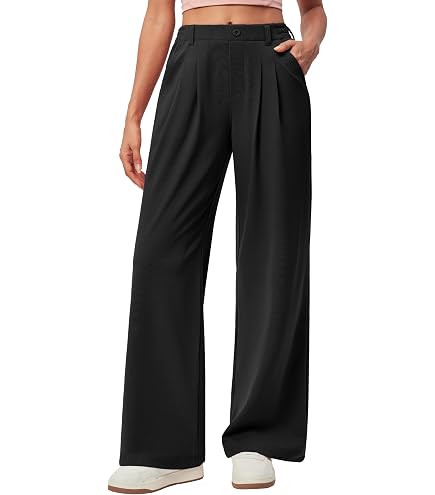 ladies dress pants for work Wide Leg Women High Waisted Business Casual Adjustable Tie Knot Pants rise waist and straight Women's Dress Pants | Old