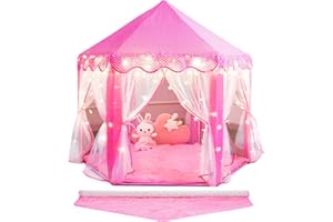 SISTICKER Princess Tent for Girls Kids Play Tent with Star Lights and Mat Toddlers Tent Kids Playhouse Indoor and Outdoor Toy