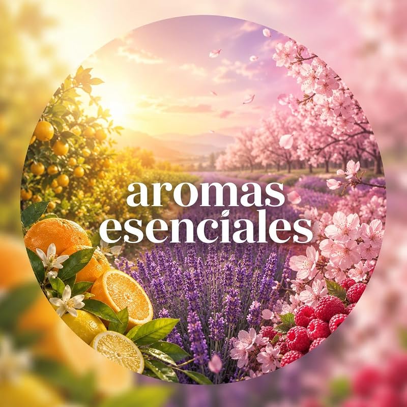 Essential Mist, Pack de ambientador difusor de aceites esenciales con aroma 3 aromas: explosión cítrica, campos de lavanda y flor de cerezo, infusionados con 2 veces más aceites esenciales