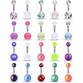 Ftovosyo Glow in The Dark Belly Button Rings Surgical Steel Belly Rings for Women Navel Bars Curved Barbell Body Piercing Jewelry 14 Gauge 20 Pieces