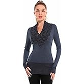AmélieBoutik Women Crossover Cable Knit V Neck Long Sleeve Pullover Sweater