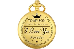 Keller & Weber Engraved Pocket Watch to My Son I Love You Quartz Pocket Watch with Chain, Birthday Graduation Christmas Gifts for Son from Dad Mom Watch Gift Box