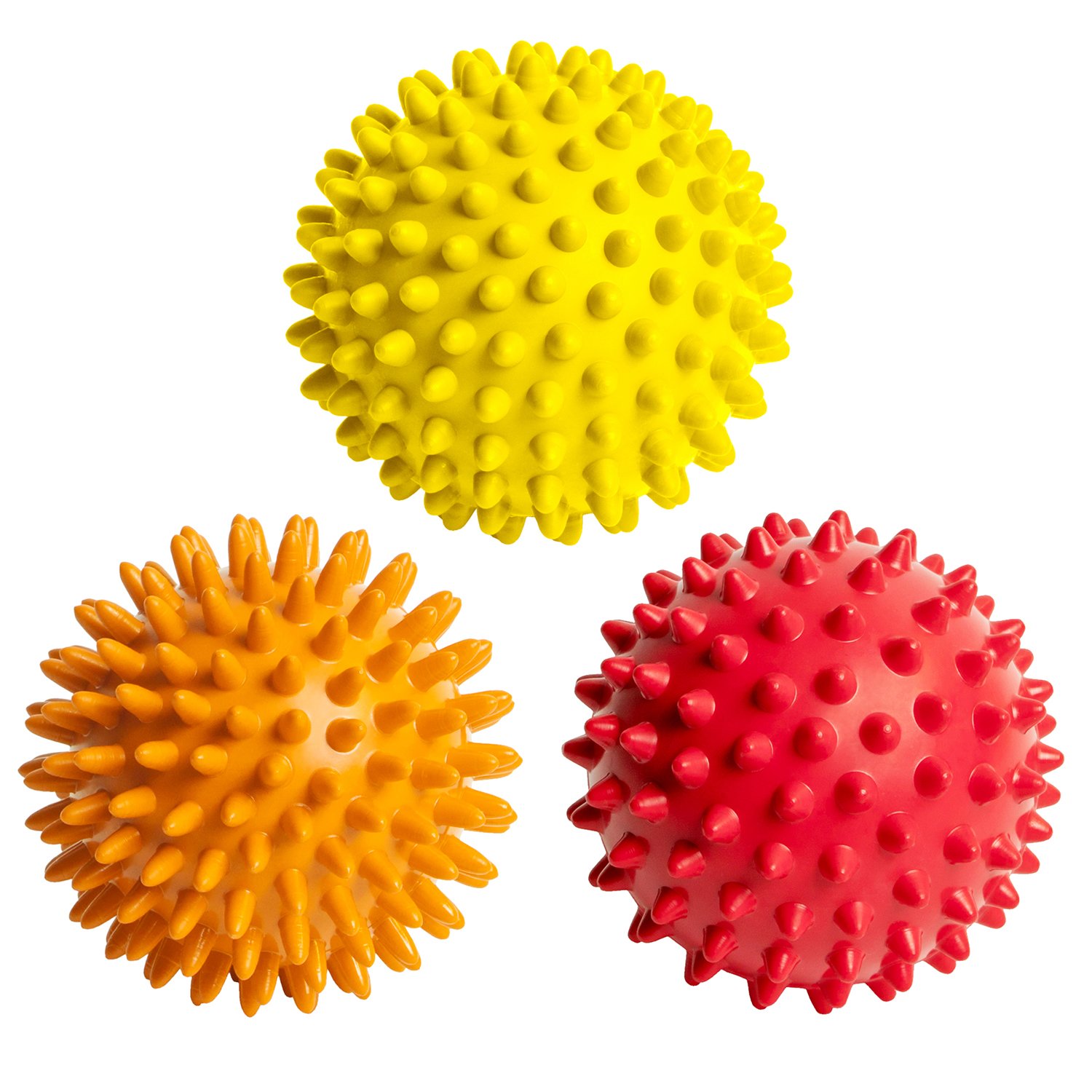 Octorox Spiky Massage Balls Foot Back Shoulder - 3 Small Spike Rollers, Plantar Fasciitis Pain Treatment Pack, Spiked Fascia Arch Message Set, Soft, Hard Fitness Acu-Pressure Spikey Points