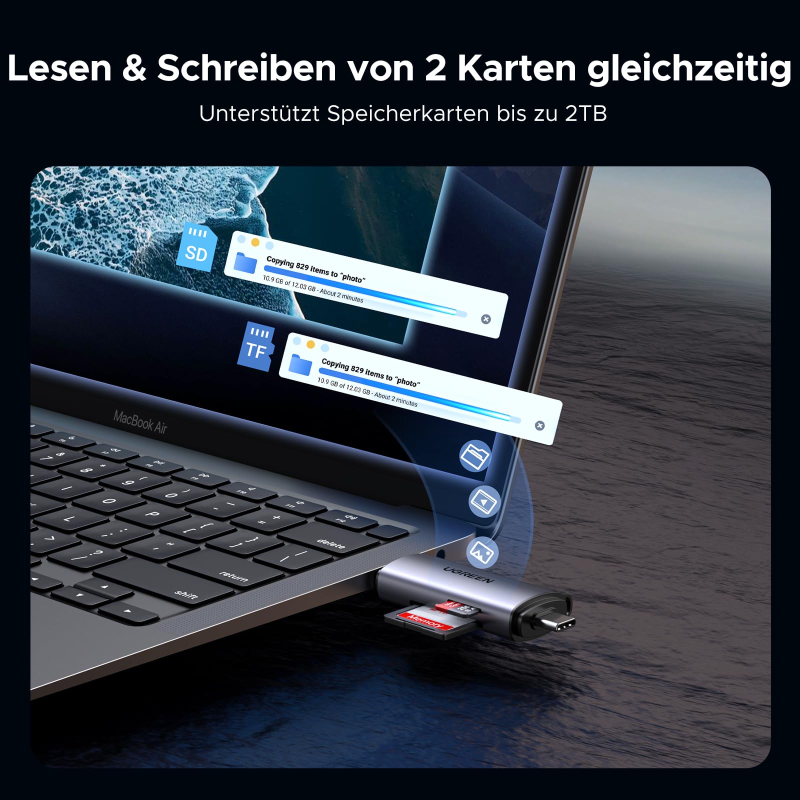 UGREEN SD Kartenleser USB C USB 3.0 2-in-1 kartenlesegerät SD und Micro SD Card Reader USB C kompatibel mit MacBook Neo Air Pro iPad Pro iPhone 17 16 Plus Pro Max Galaxy S26 S25 4