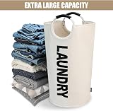 DOKEHOM 90L Large Collapsible Laundry Basket Beige Freestanding Hamper view 5