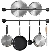 Conwithna Black Steel-made Kitchen Utensil Rack Organizer Wall-mounted Pot Pan Wall Hanger Holder For Hanging Rail with 10 S 
