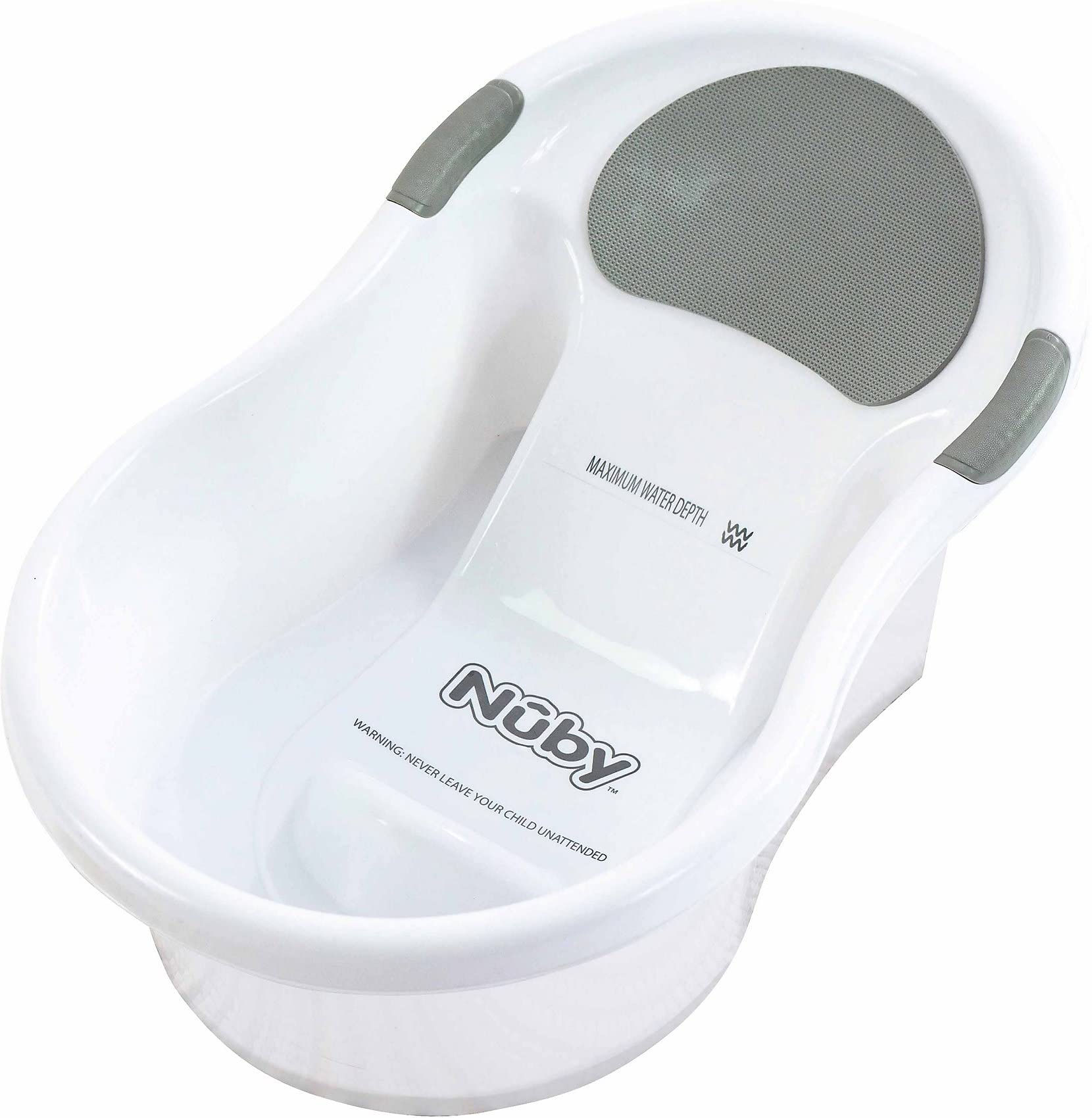 Nuby Baby Bath with Integrated Seat and Soft Headrest - White/Grey, 3+months