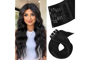 Aison Hair Extensions for Women Natural Black Clip in Hair Extensions Real Human Hair 18 Inch 75G/7Pcs Soft Silky Straight 16