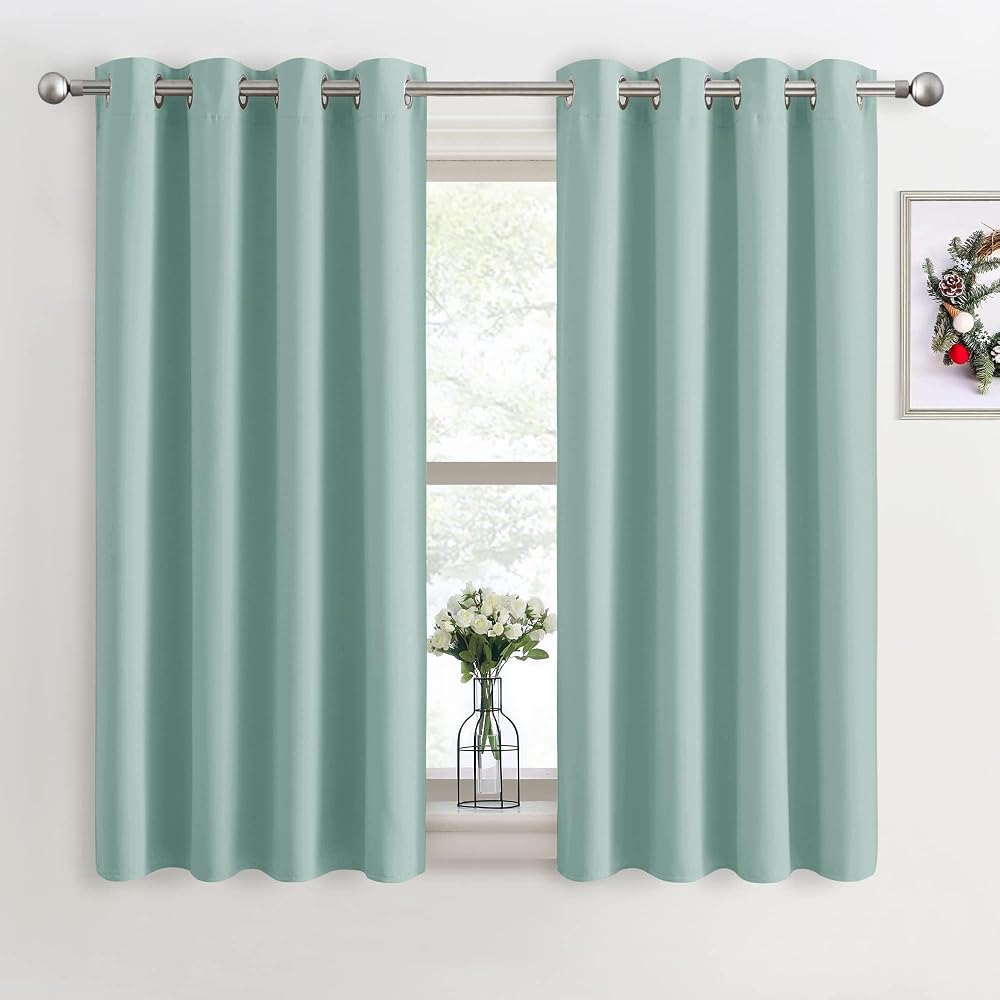 PONY DANCE Eyelet Light Green Curtains 46x54 in 2 Panels Thermal Blackout