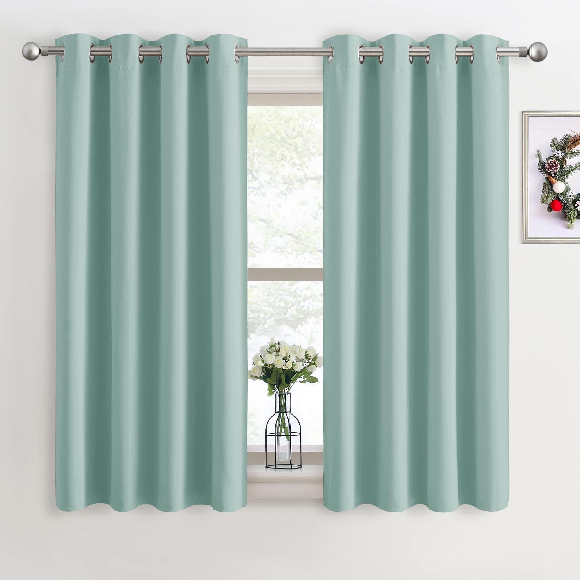 PONY DANCE Eyelet Light Green Curtains - Thermal Insulated Bedroom Window Curtains & Drapes Home Decor Solid Draperies Sun Blocking, Energy Saving, Wide 46 inch by Drop 54 inch, 2 Panels — image 1