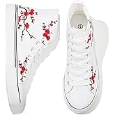 kufeiti Women's High Top Canvas Sneakers Canvas Shoes Lace up White Black Sneakers Casual Walking Shoes