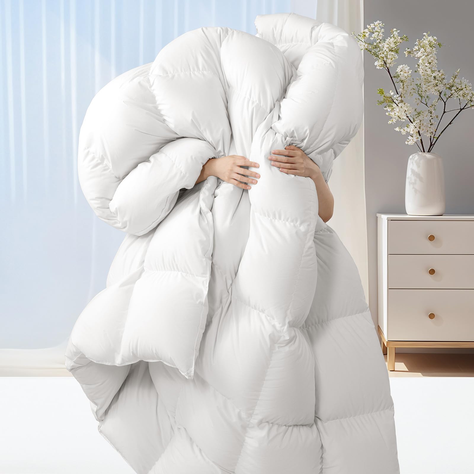 Photo 1 of THX9ZRNM 75% Canadian Goose Down Comforter King Size,100% Cotton Fabric, 850 Fill Power All Season Duvet Insert, Hotel Luxury Bedding Comforters (White,106"x90")