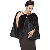 BEAUZSUZSANA Women's Faux Mink Fur Shawl with Armholes Split Design Short Cape for Evening Dresses