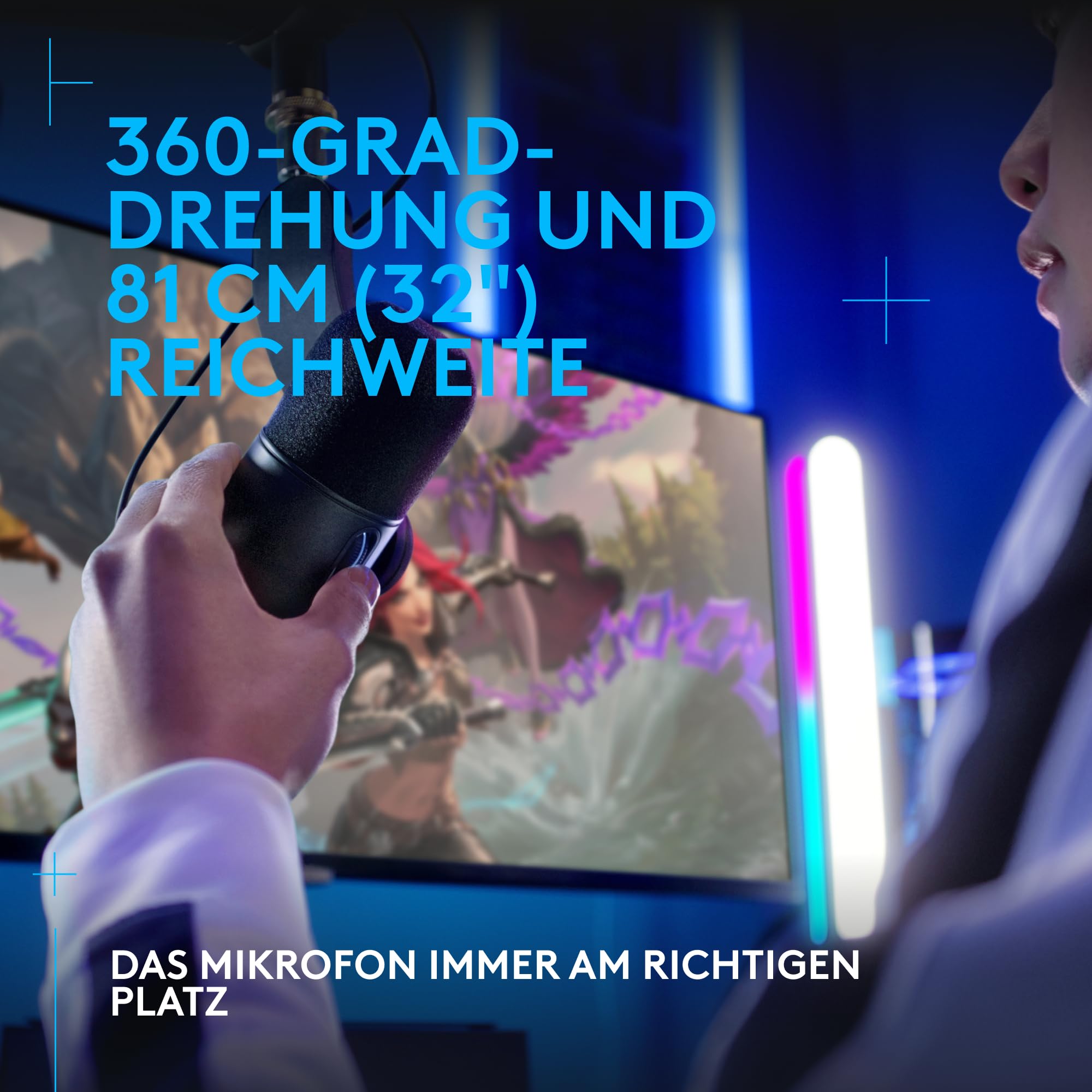 Logitech G Yeticaster GX Dynamic Supercardioid Gaming-Mikrofon mit Schwenkarm, RGB-Beleuchtung und LIGHTSYNC, USB-Mikrofon im Broadcast-Stil für PC und Mac, für Aufnahmen und Streaming - Schwarz 6