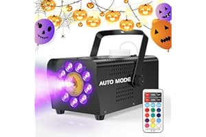 Fansteck Fog Machine with 9 LED Lights, Automatic Smoke Machine with 12 Color RGB Lights Effect for Halloween Party Wedding Christmas Stage, 500W Portable Fog Machine Outdoor with Remote Control