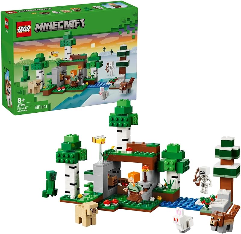 Minecraft L’Aventure de la Première Nuit - Jeu Interactif - 7 Figurines Dont Alex, Creeper, Squelette & Loup des Bois - Cadeau Gaming pour Garçon, Fille dès 8 Ans ou Fan 21593