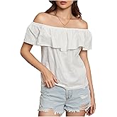 SweatyRocks Women's Off The Shoulder Blouse Short Sleeve Ruffled Summer Tops